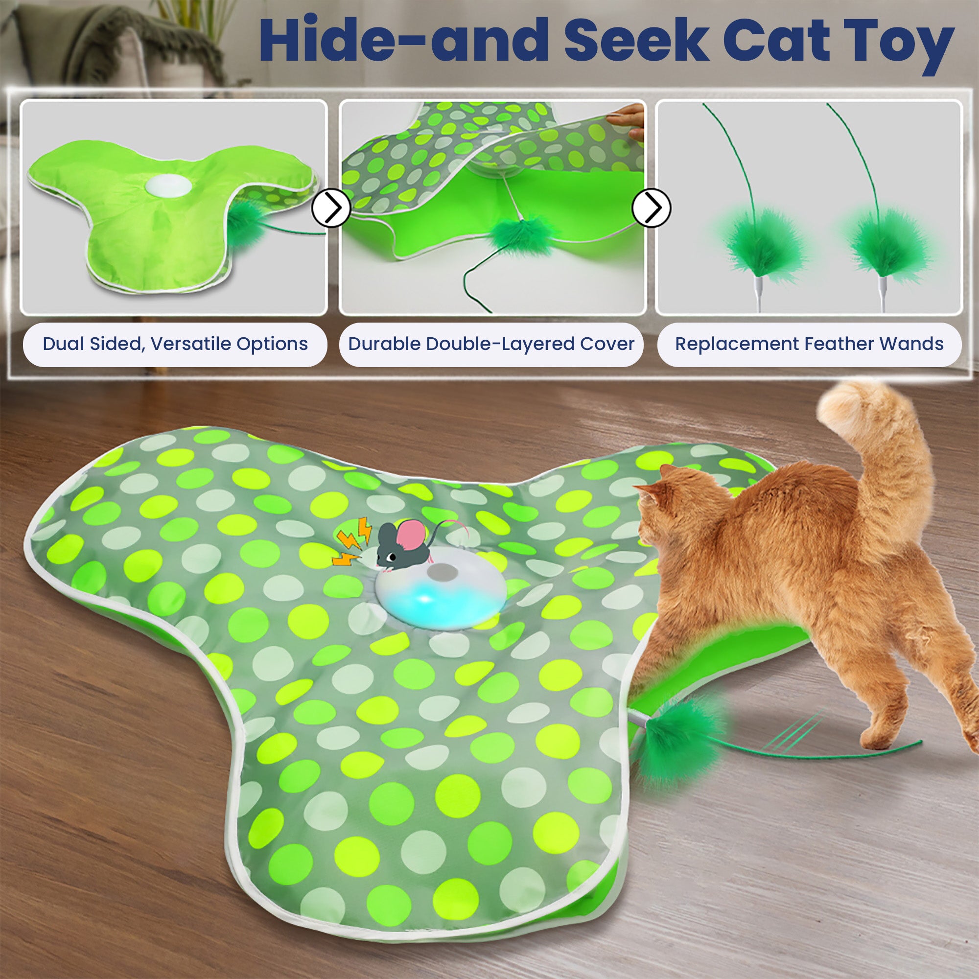 PawsPik® Interactive Hide & Seek Concealed Feather Cat Toy, Green