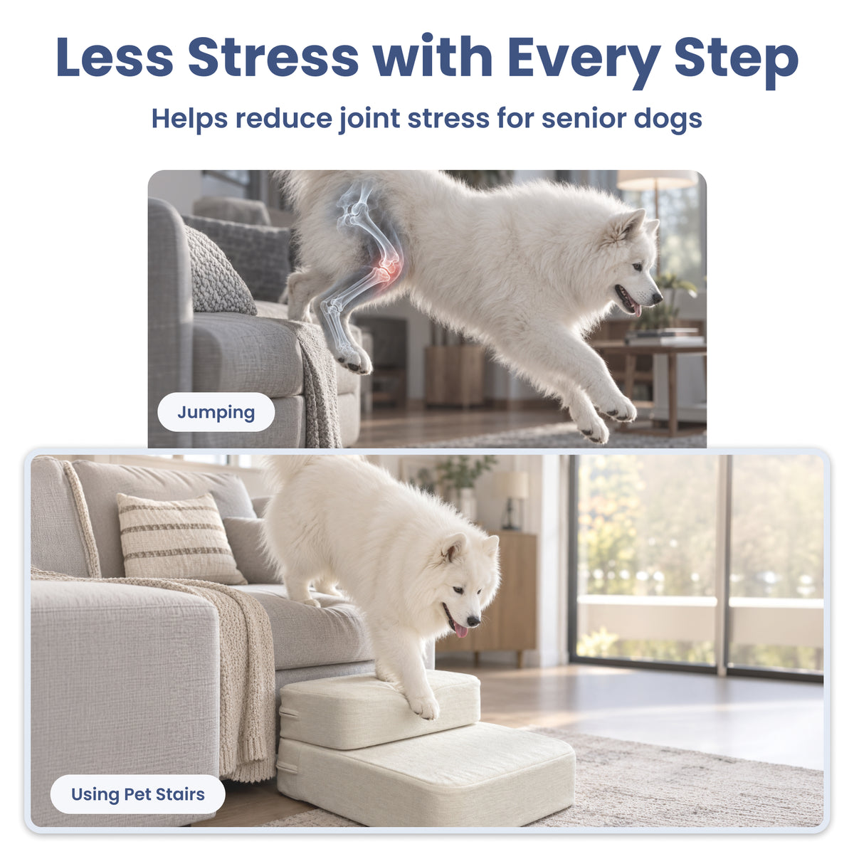 PawsPik® 2-in-1 Foldable Cushion & Dog & Cat Stair, Beige