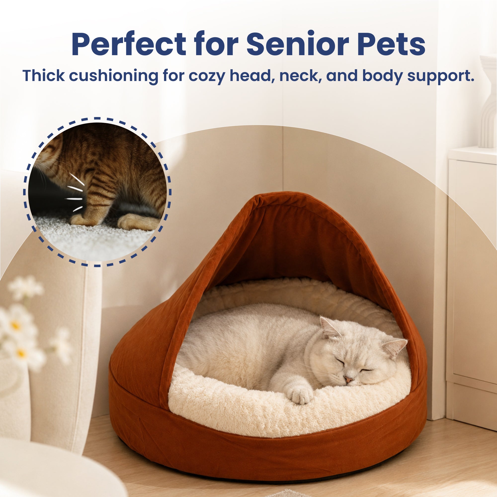 PawsPik® Hooded Bolster Dog Bed with Removable Cover & Plush Cushion