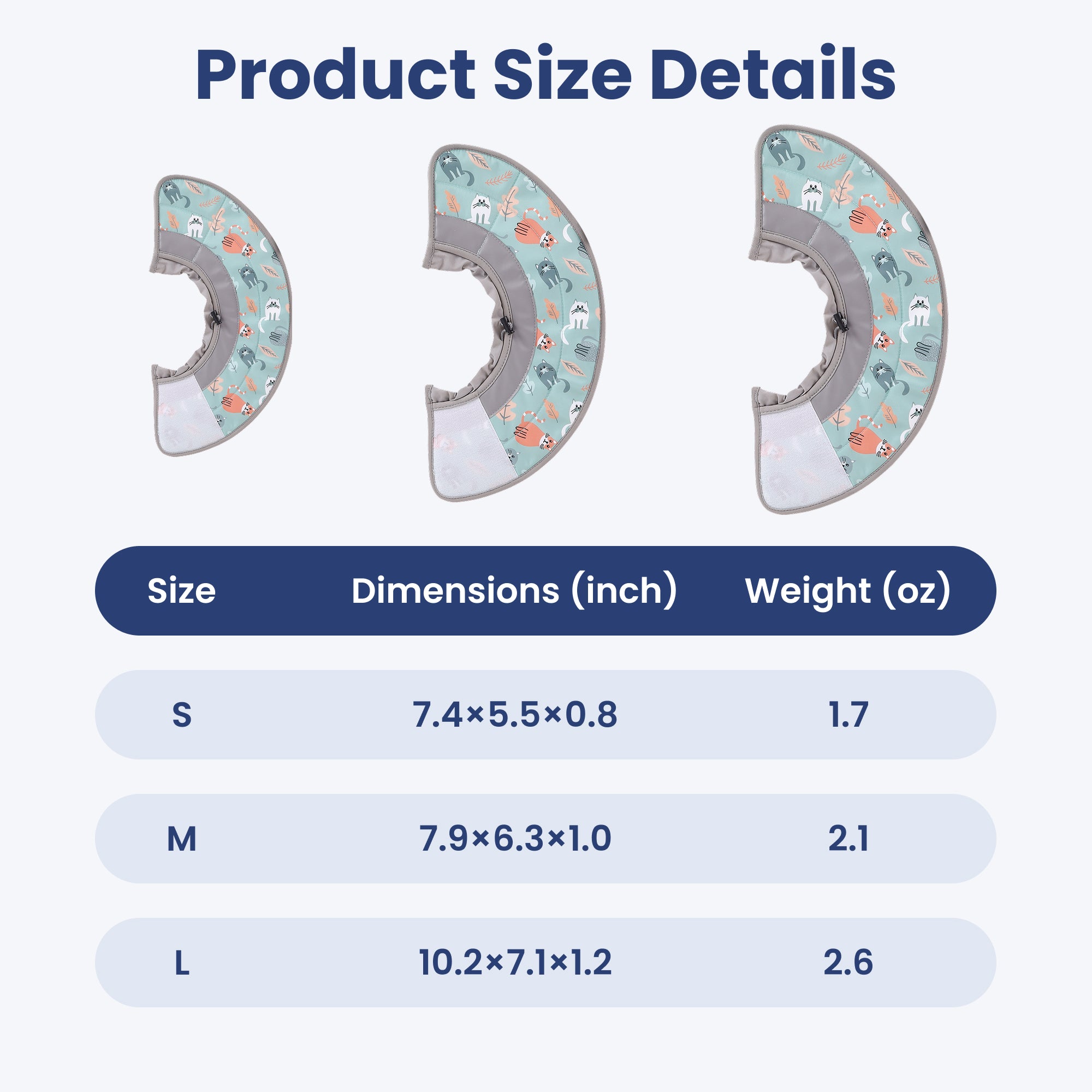Image representing size, dimensions, and weight of PawsPik Adjustable Cat Recovery Collar.