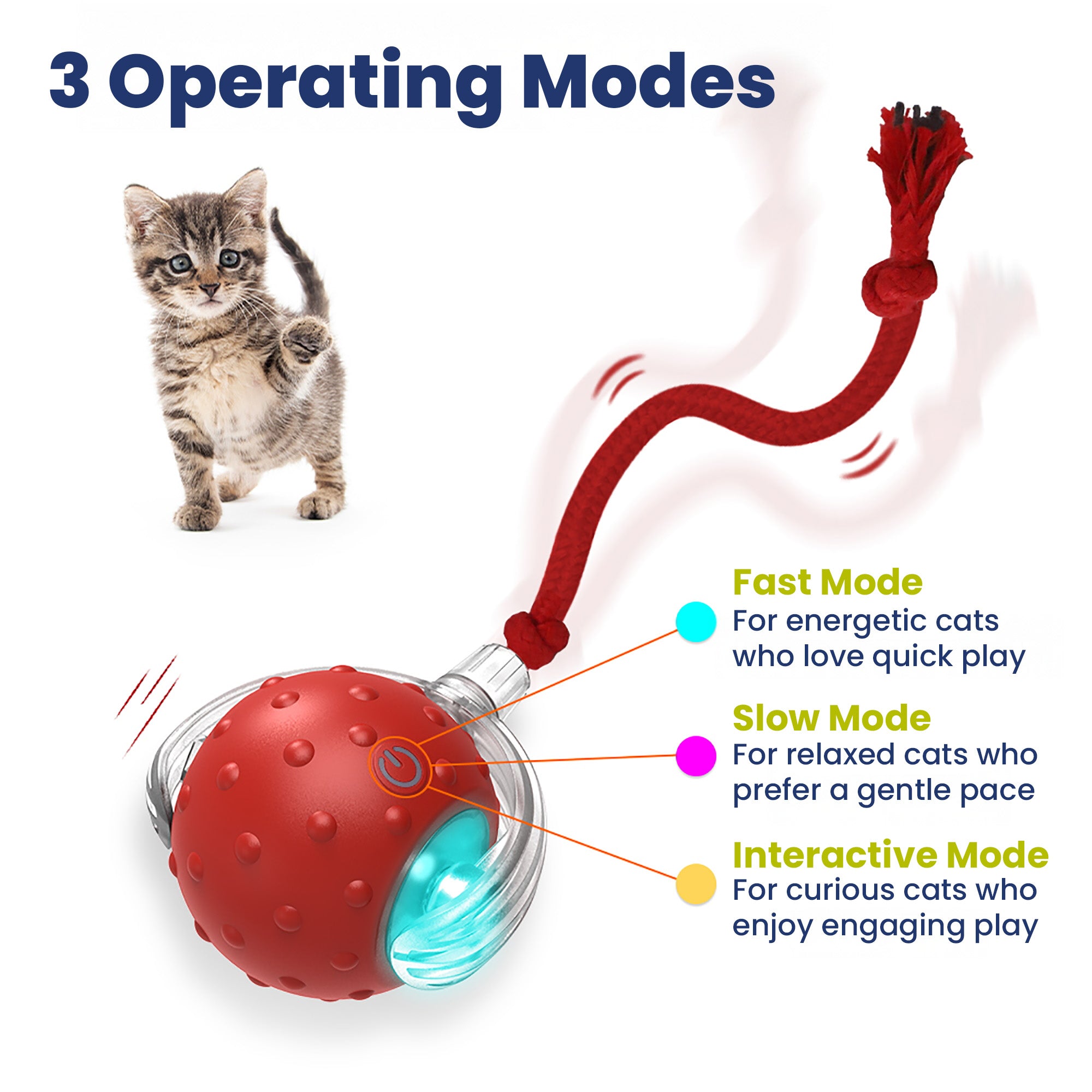 PawsPik® Chirp & Chase Motion Activated Cat Ball with LED Lights, Red