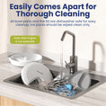 Load image into Gallery viewer, A sink with water running over dishwasher-safe Automatic Pet Feeder parts and a note stating the main engine is not washable.
