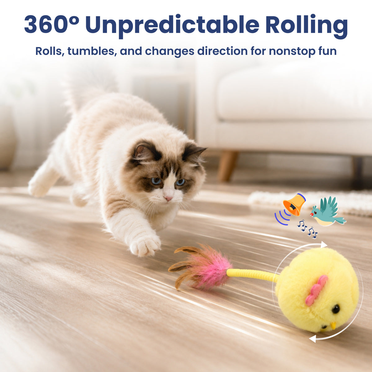 PawsPik® Interactive Spinning Feather Chick Electronic Plush Cat Toy, Yellow