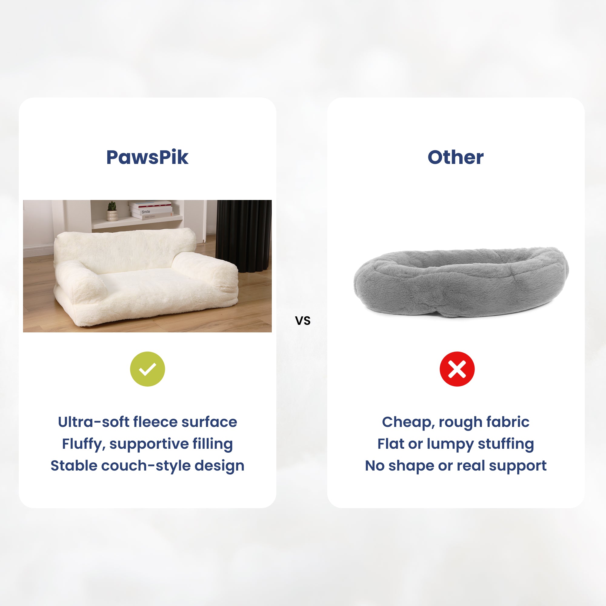 PawsPik® Plush Support Sofa Bed for Dogs & Cats, White
