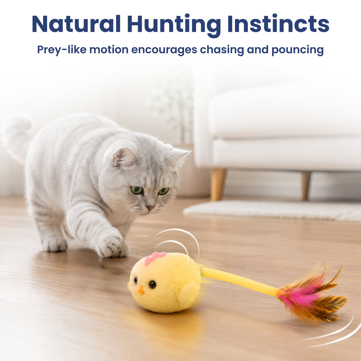 PawsPik® Interactive Spinning Feather Chick Electronic Plush Cat Toy, Yellow