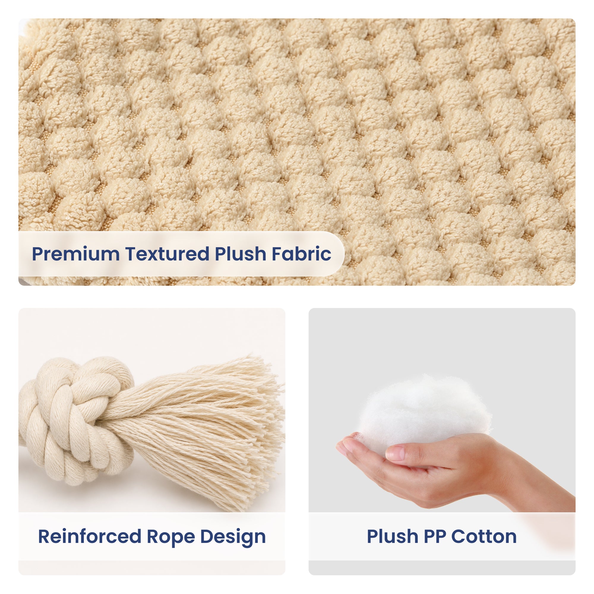 PawsPik® Unicorn Squeaky Crinkle Plush Rope Tug & Chew Dog Toy, Beige