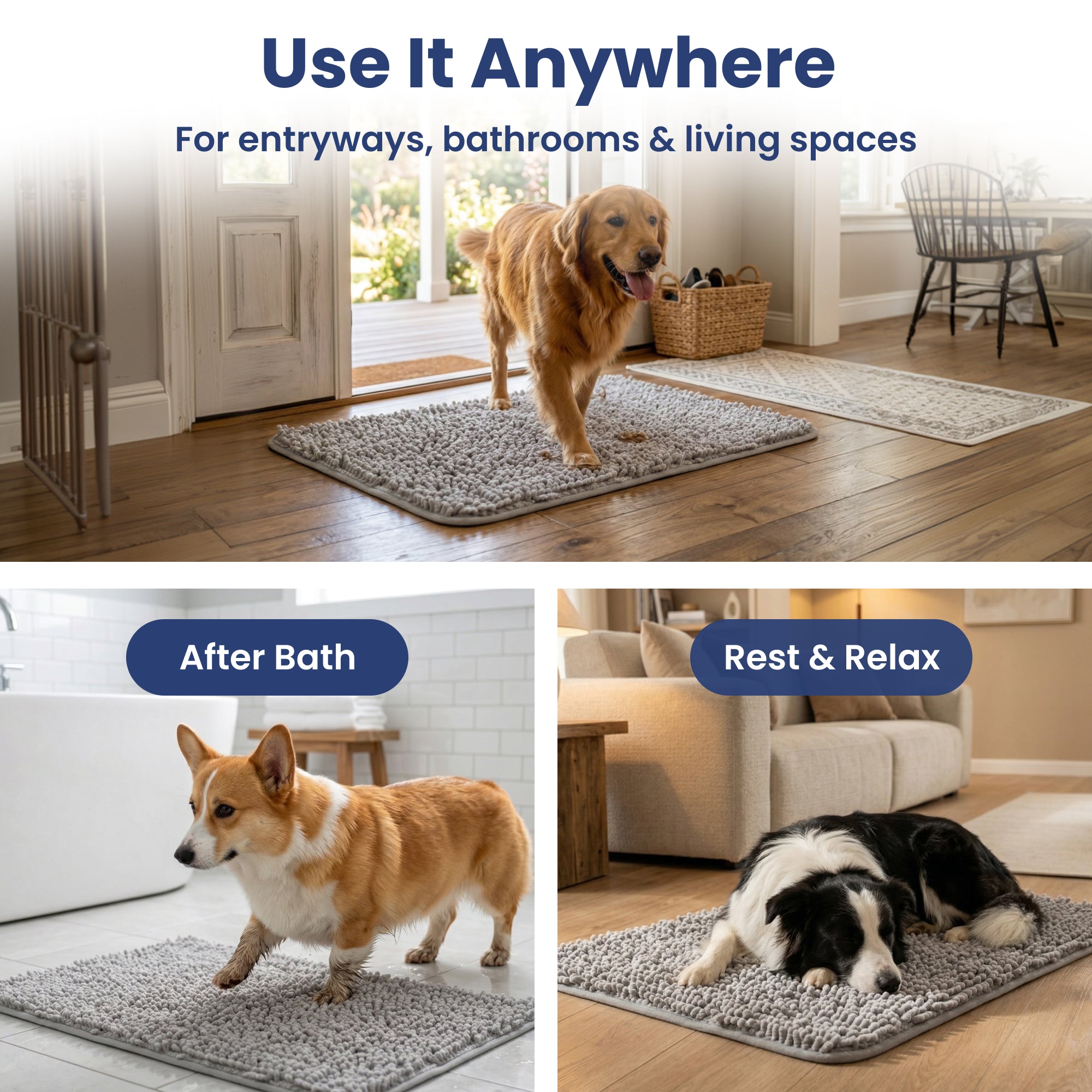 PawsPik® Super Absorbent Microfiber Dog Doormat, Gray