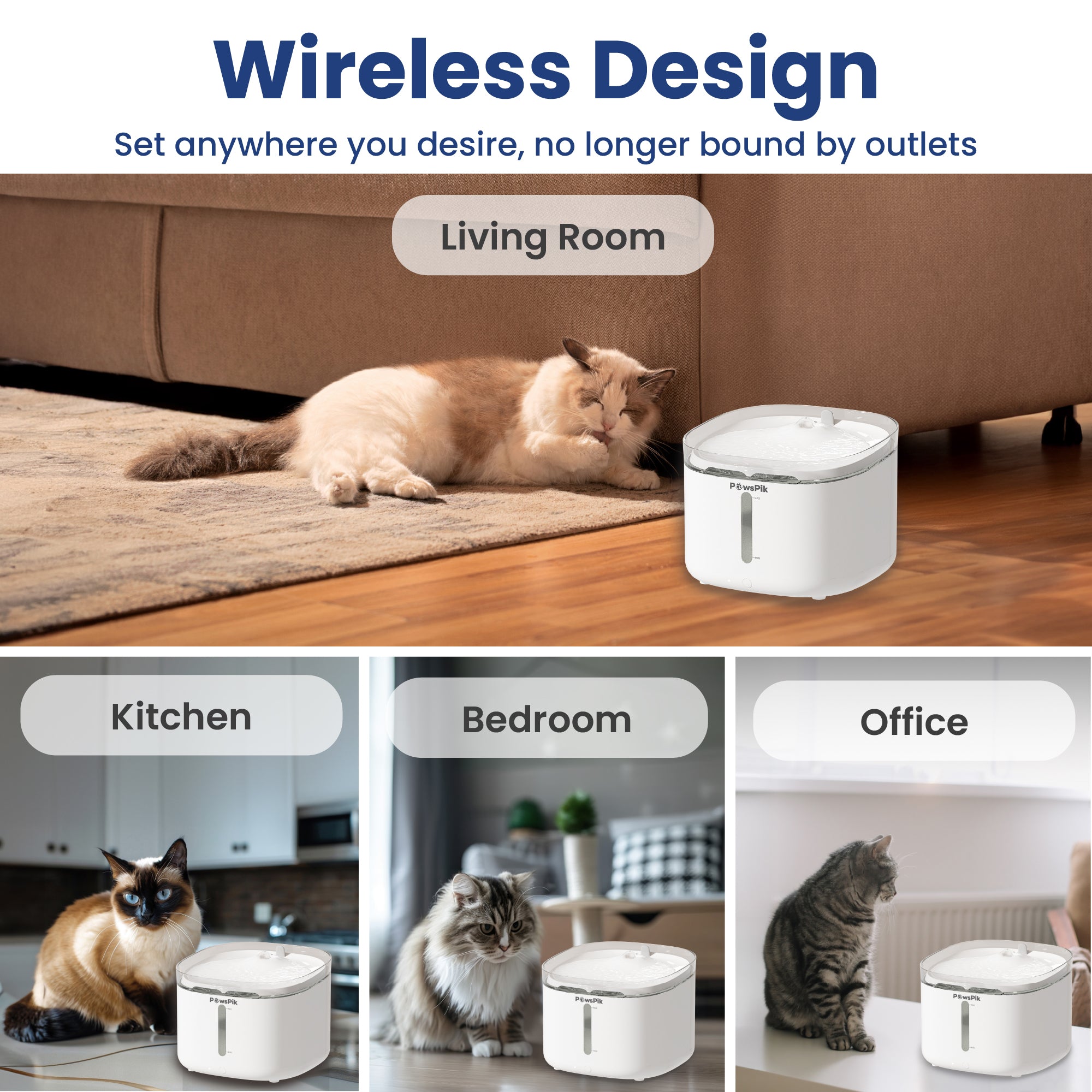 PawsPik® NOVA-01 Wireless Waterpower Separation Rechargeable Dog & Cat Water Fountain