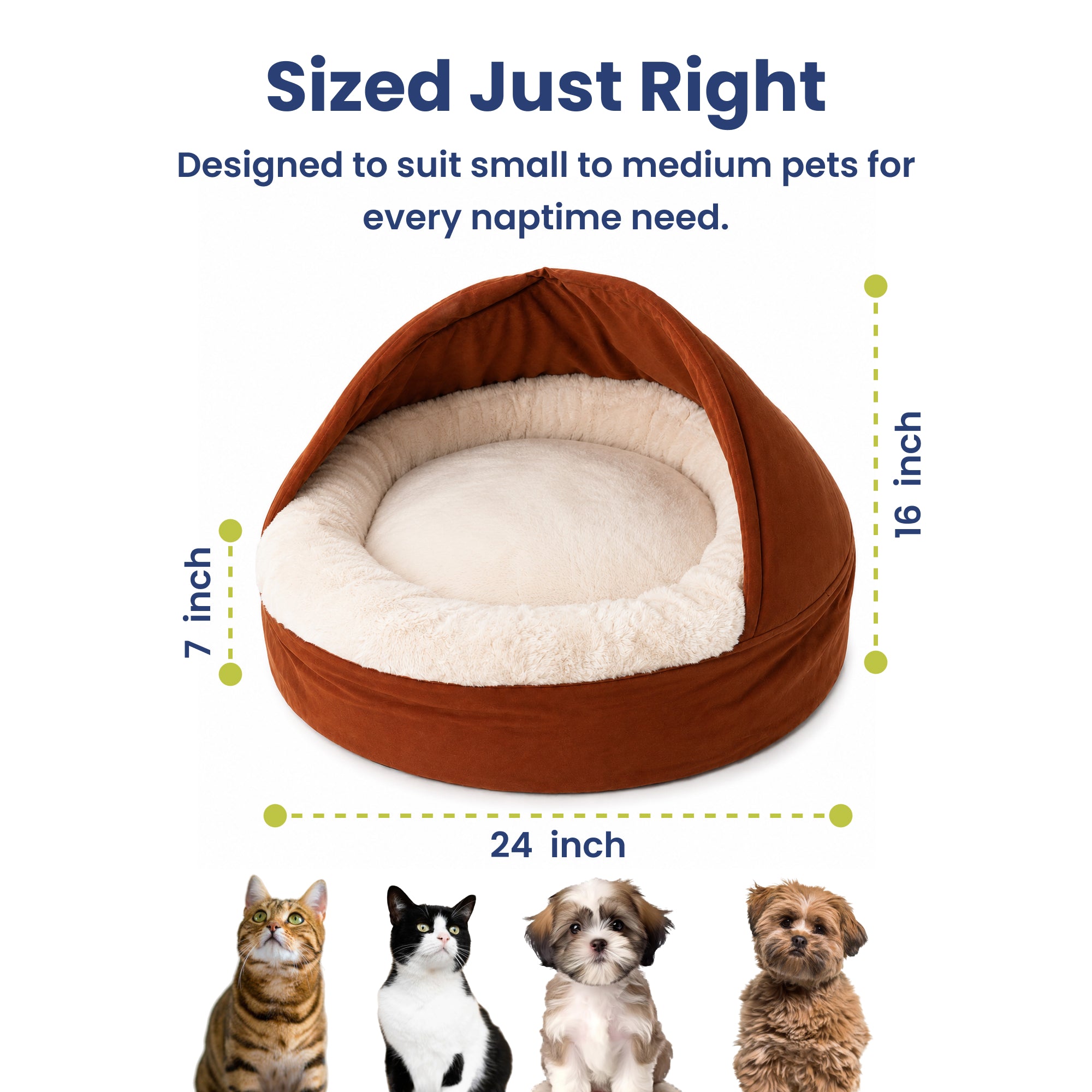 PawsPik® Hooded Bolster Dog Bed with Removable Cover & Plush Cushion