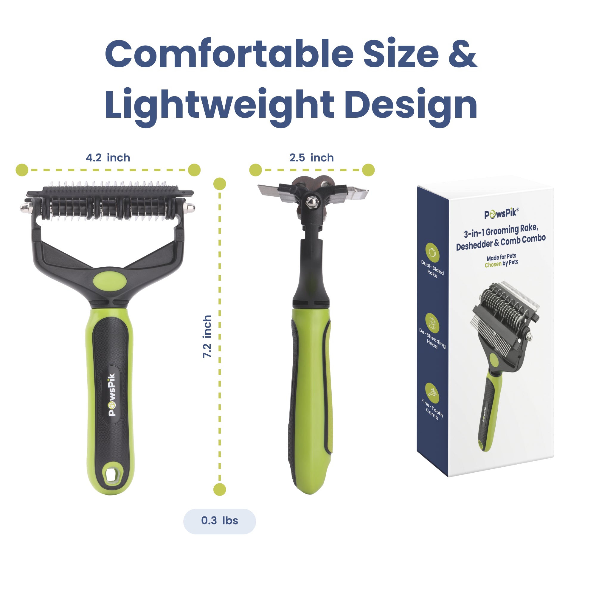 PawsPik® 3-in-1 Grooming Rake, Deshedder & Comb Combo Dog Brush