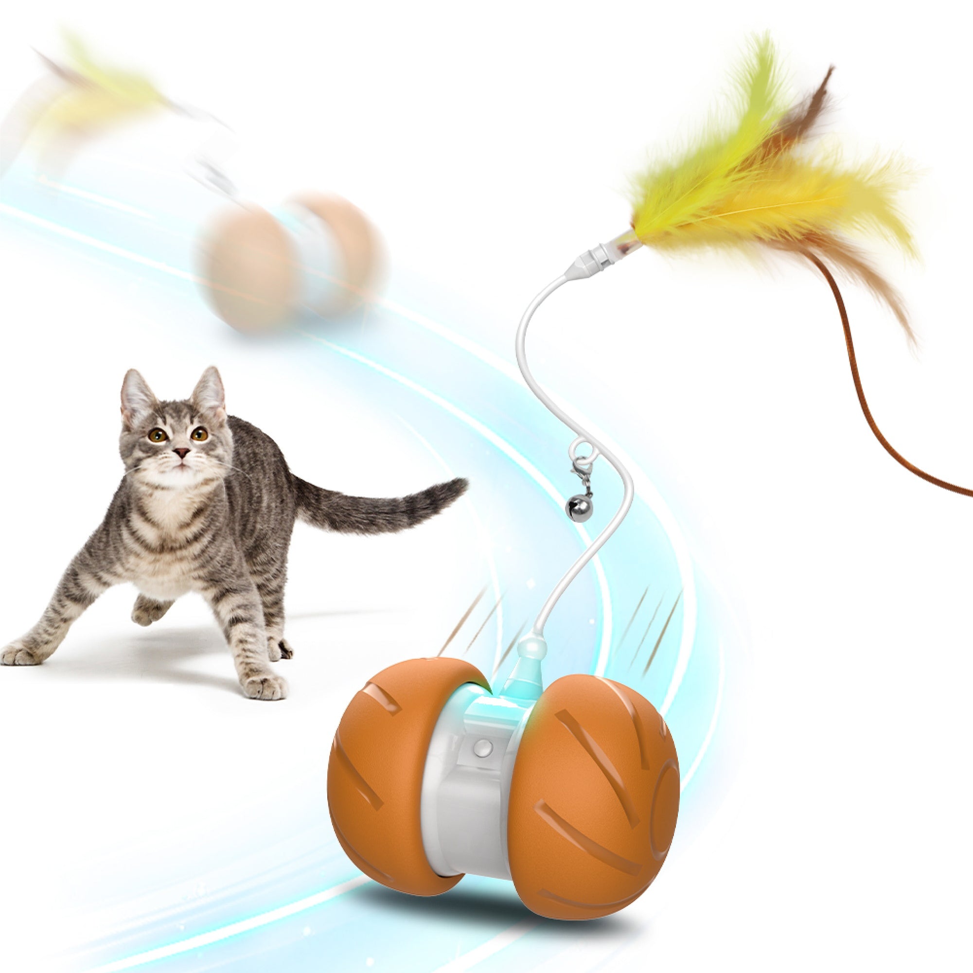 PawsPik® Feather Tail Rechargeable Spinner Chasers Cat Toy