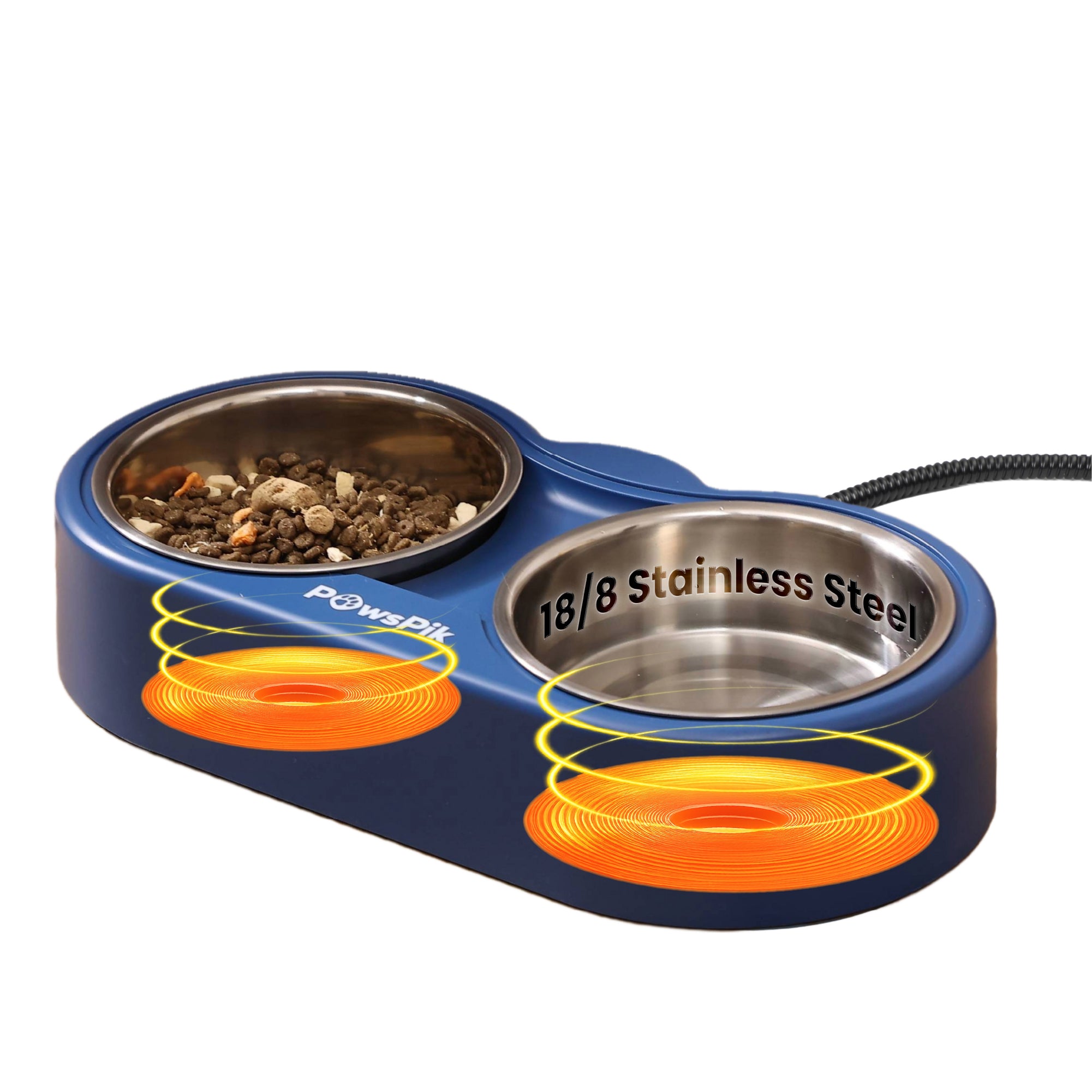 PawsPik® Heated 18/8 Stainless Steel Outdoor Cat Bowl, Blue, 3 cups