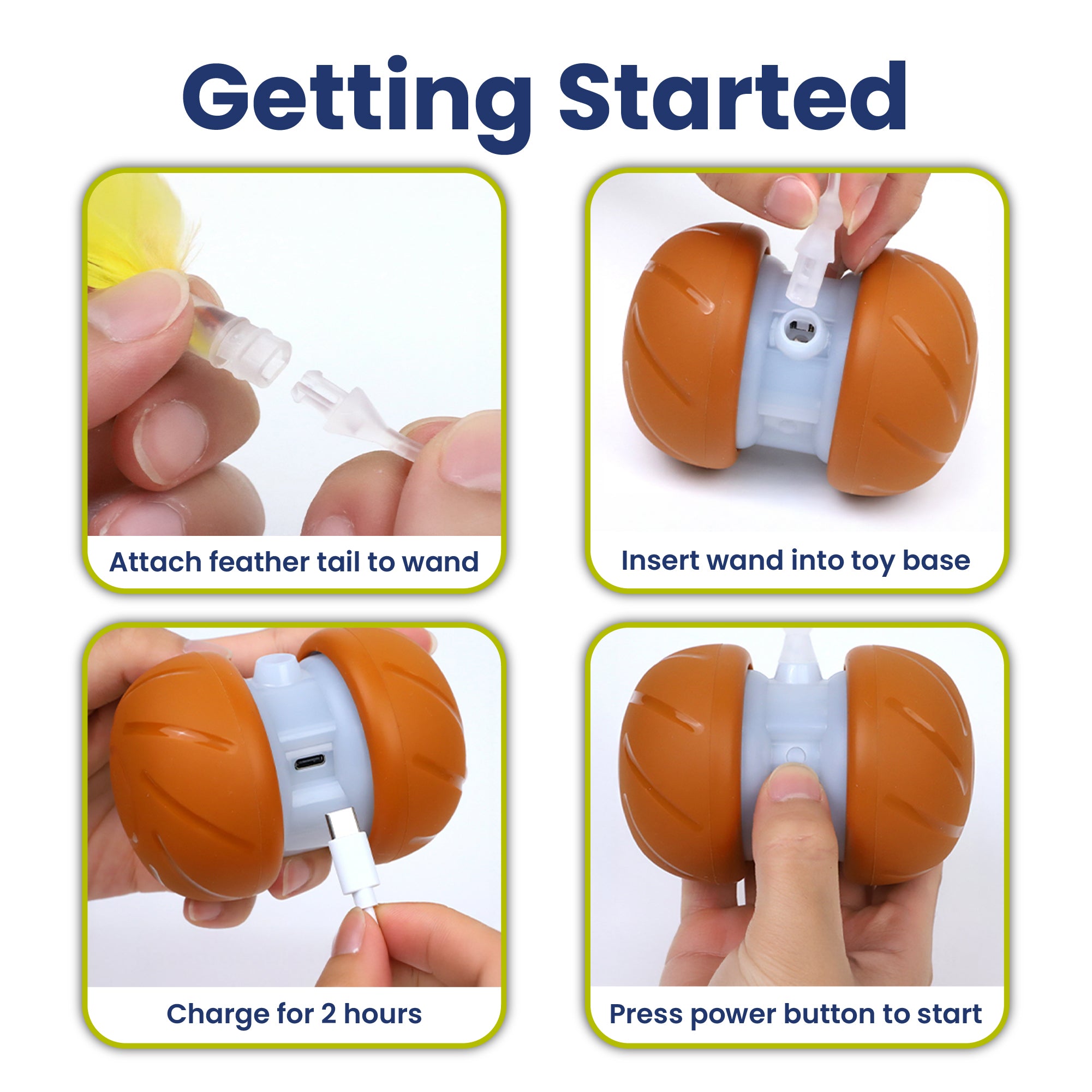 PawsPik® Feather Tail Rechargeable Spinner Chasers Cat Toy