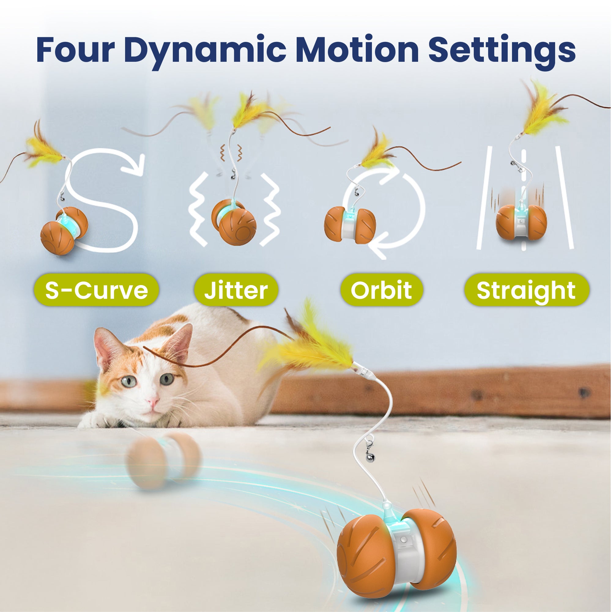 PawsPik® Feather Tail Rechargeable Spinner Chasers Cat Toy