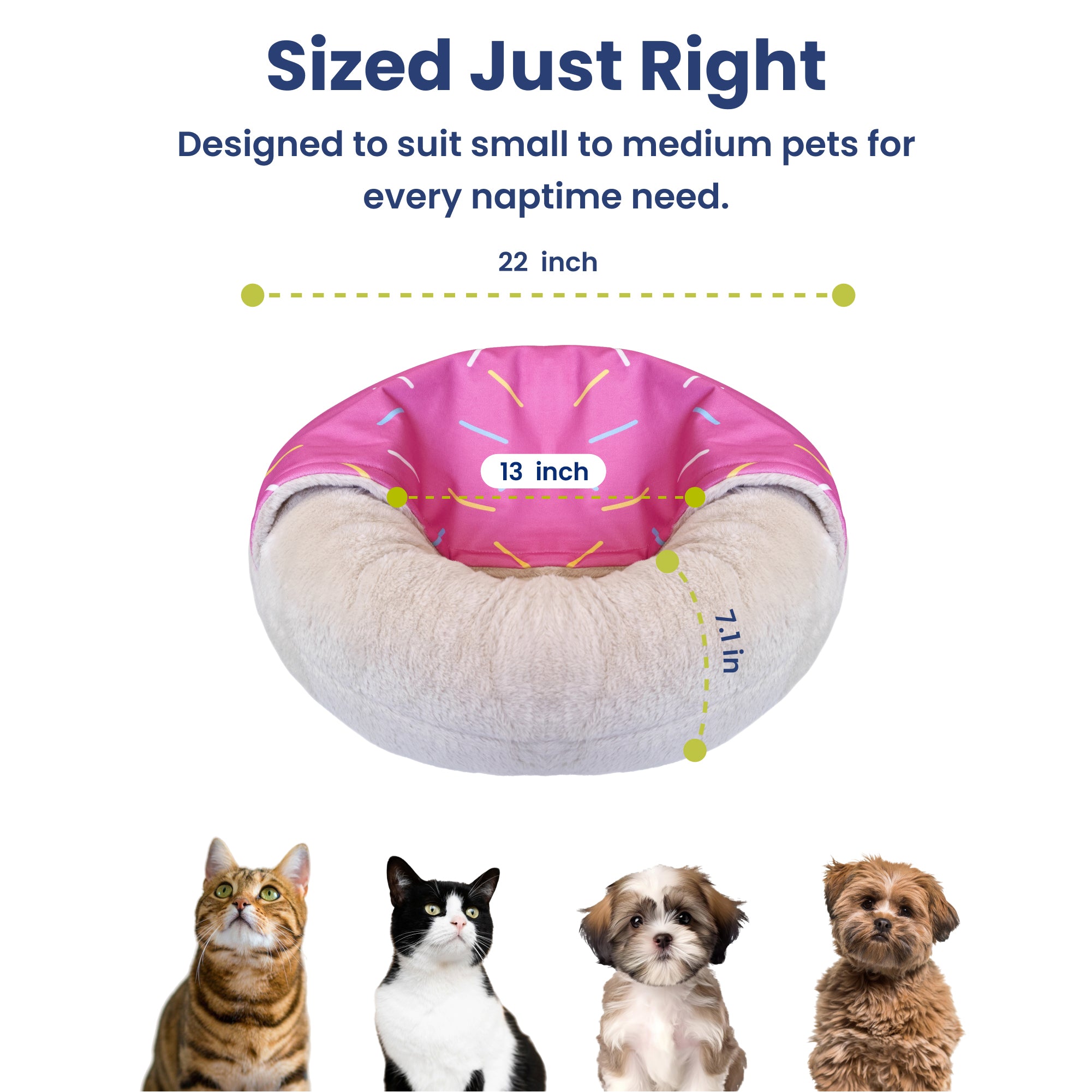 PawsPik® Orthopedic Memory Foam Donut-Themed Plush Bolster Cat & Dog Bed & Removable Cover, Medium