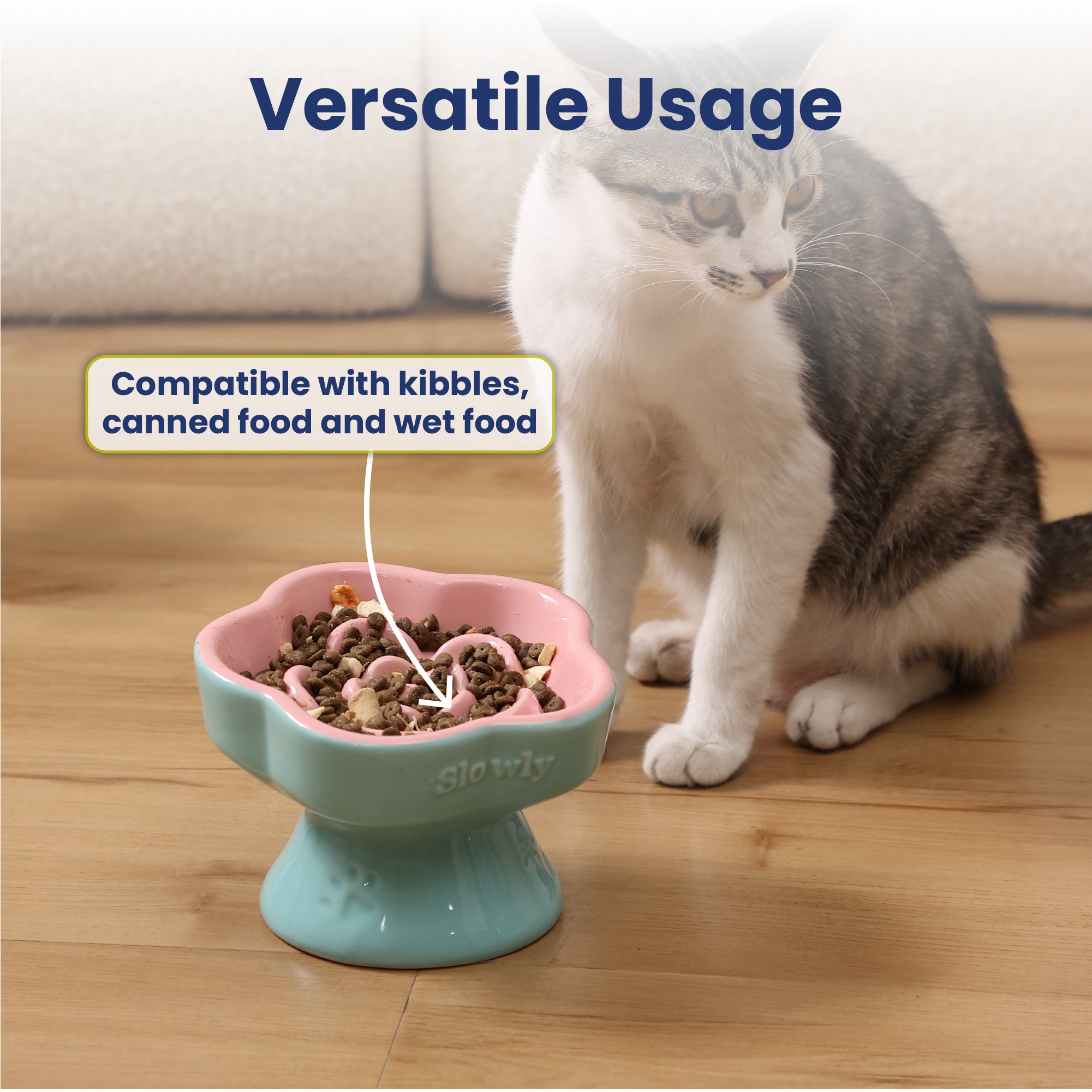 PawsPik® Raised Ceramic Slow Feeder Dog Bowl & Cat Food Bowl