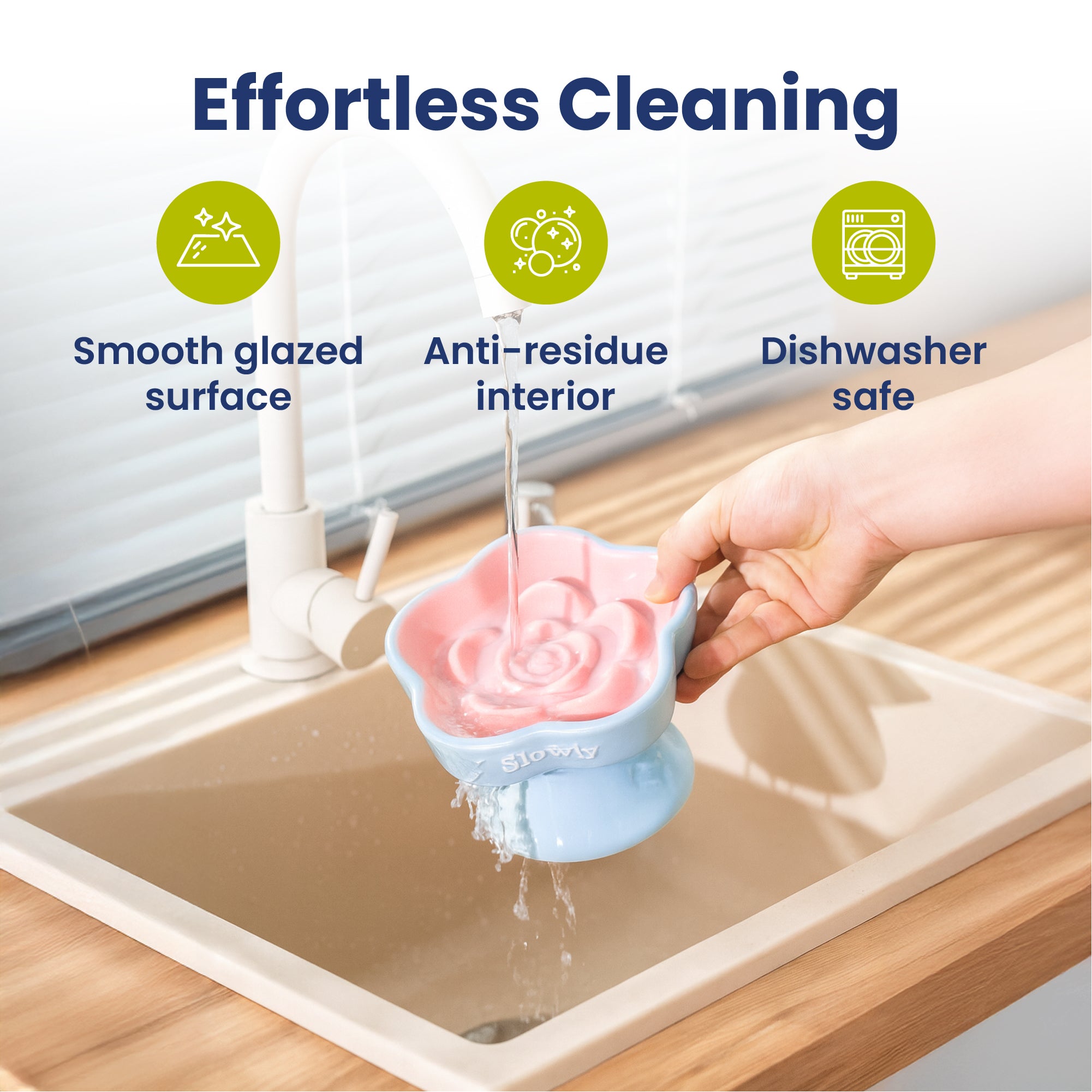 PawsPik Raised Ceramic Slow Feeder Dog & Cat Food Bowl