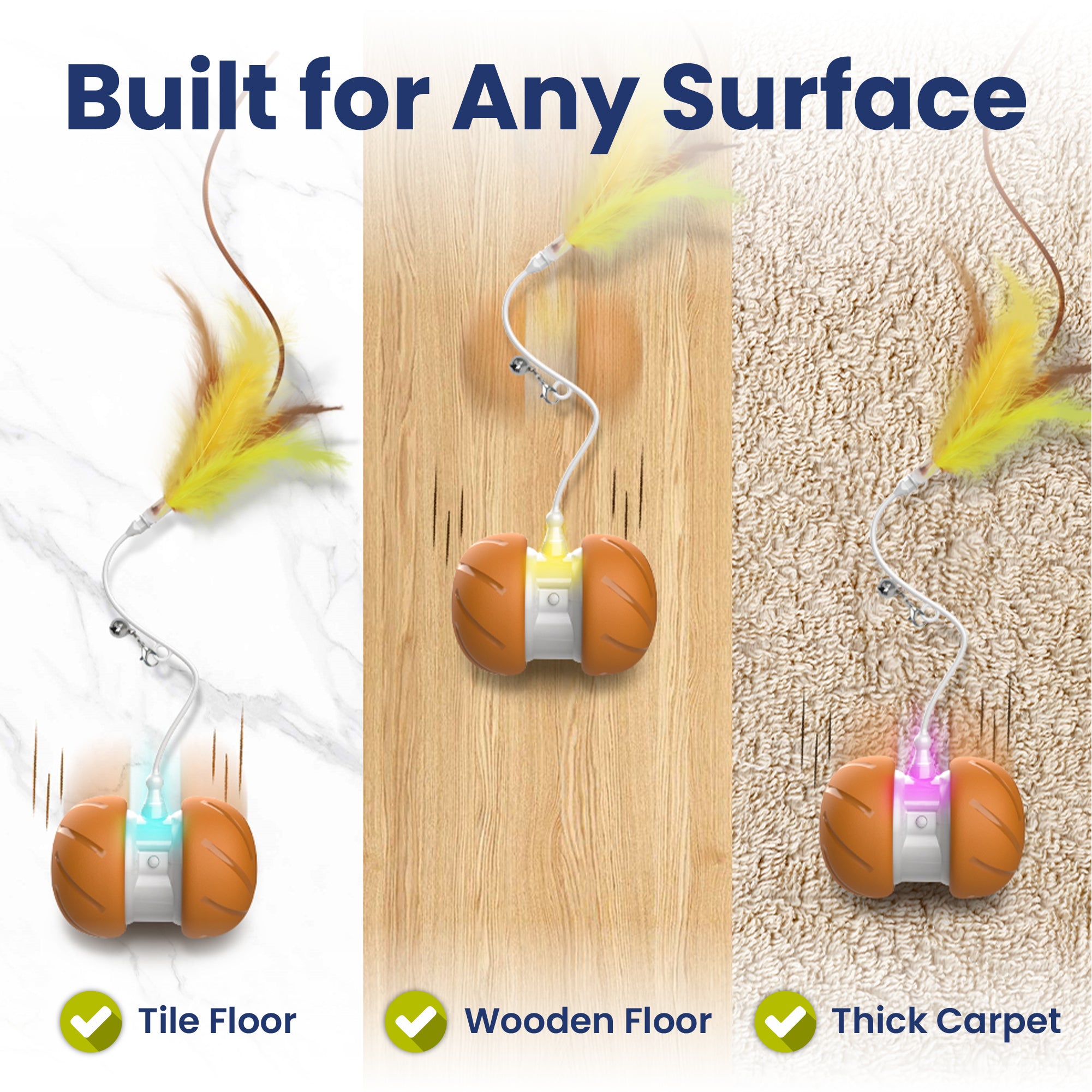 PawsPik® Feather Tail Rechargeable Spinner Chasers Cat Toy