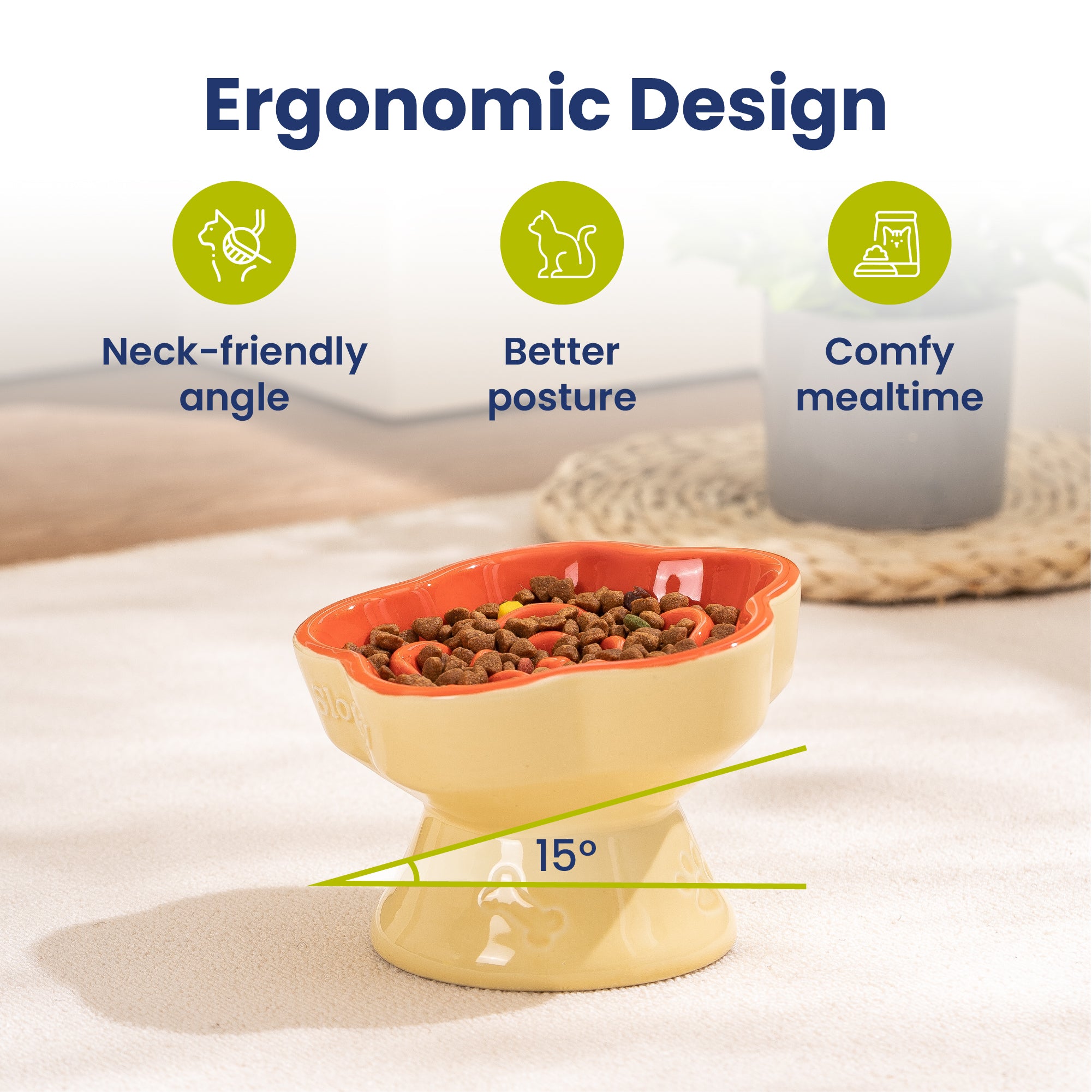 PawsPik® Raised Ceramic Slow Feeder Dog Bowl & Cat Food Bowl