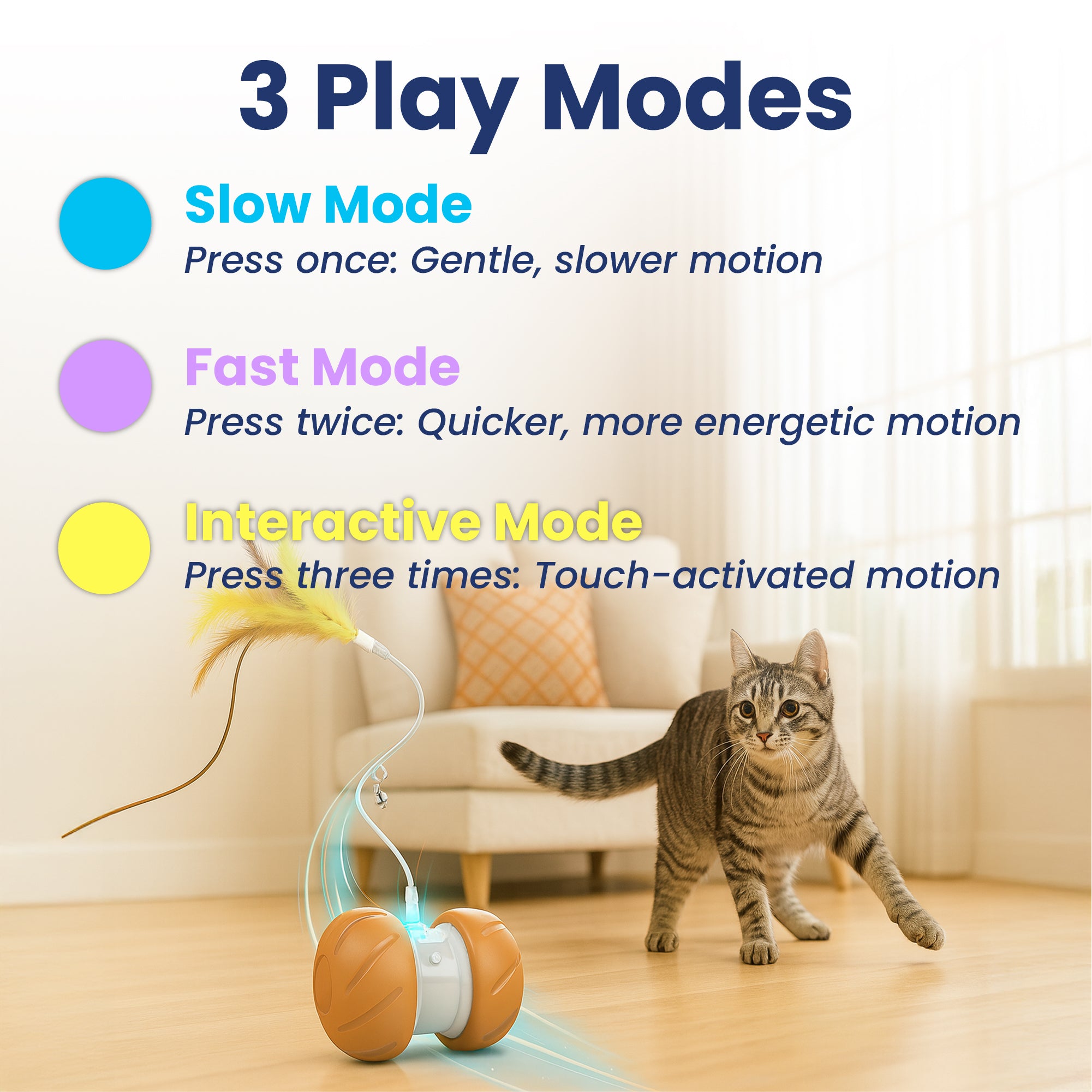 PawsPik® Feather Tail Rechargeable Spinner Chasers Cat Toy