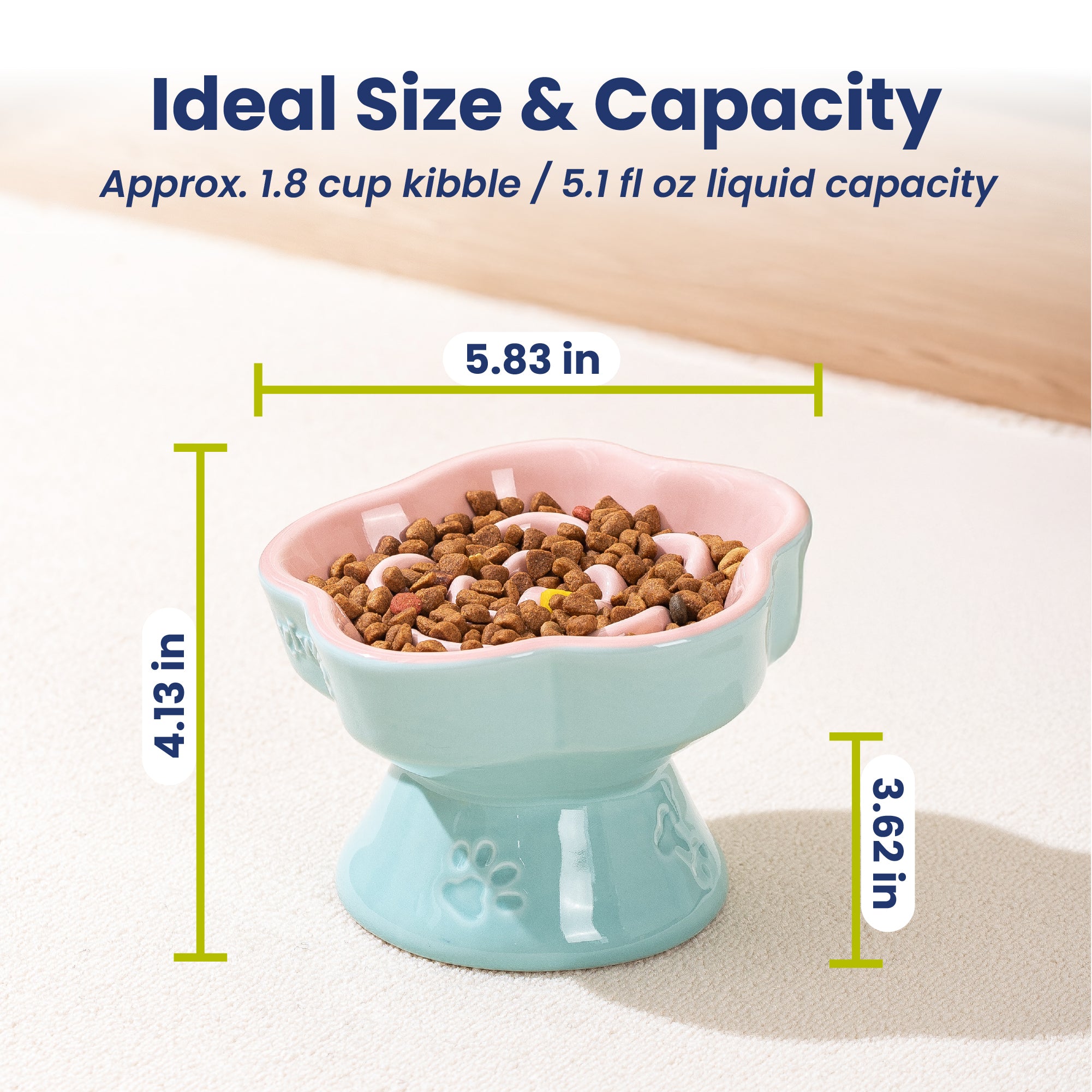 PawsPik® Raised Ceramic Slow Feeder Dog Bowl & Cat Food Bowl