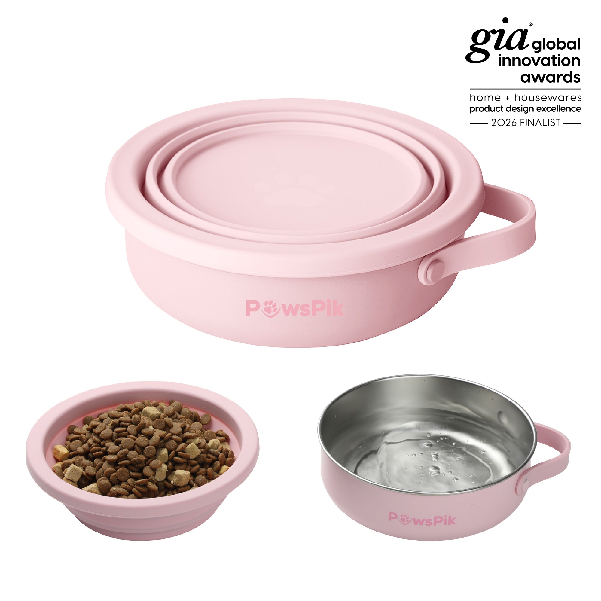 PawsPik® 2-in-1 18/8 Stainless Steel with Silicone Cat & Dog Travel Bowl
