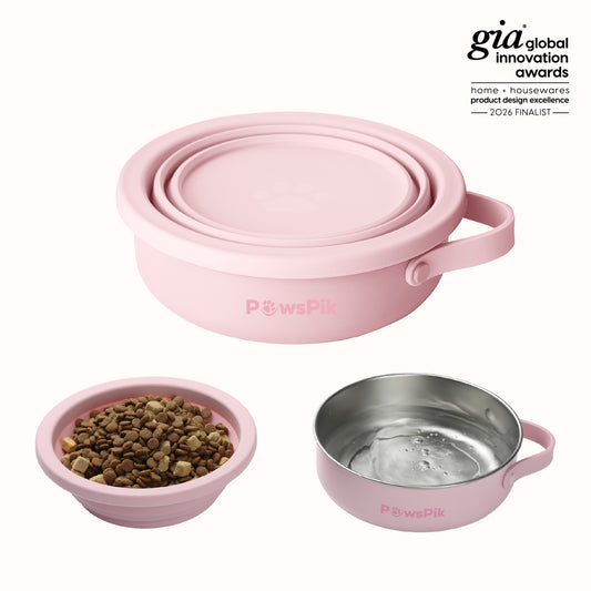 PawsPik® 2-in-1 18/8 Stainless Steel with Silicone Cat & Dog Travel Bowl
