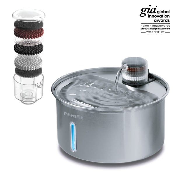 PawsPik® PureFlow MAX Stainless Steel Cat and Small Dog Water Fountain, 3.2 L