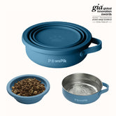 PawsPik® 2-in-1 18/8 Stainless Steel with Silicone Cat & Dog Travel Bowl