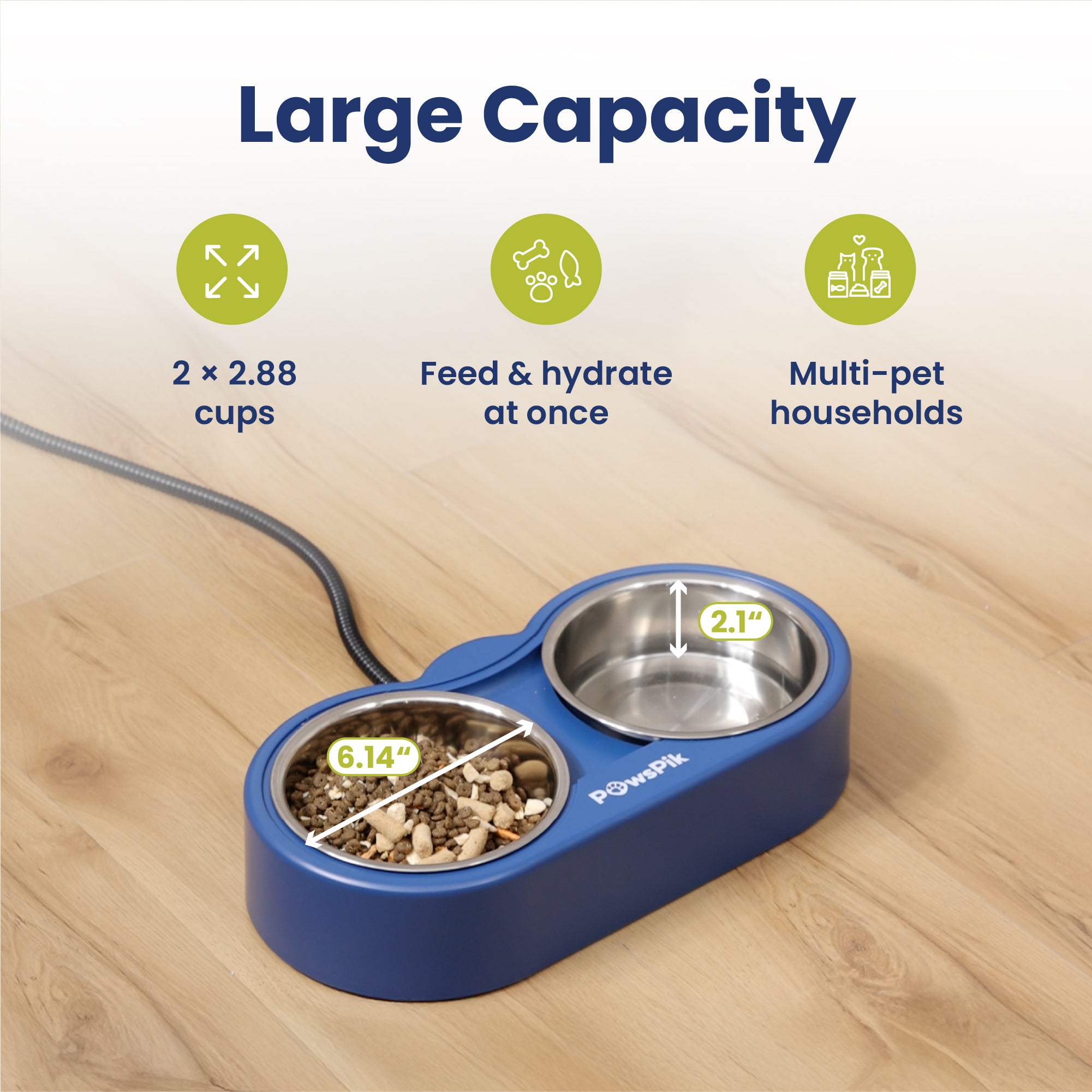 PawsPik® Heated 18/8 Stainless Steel Outdoor Cat Bowl, Blue, 3 cups