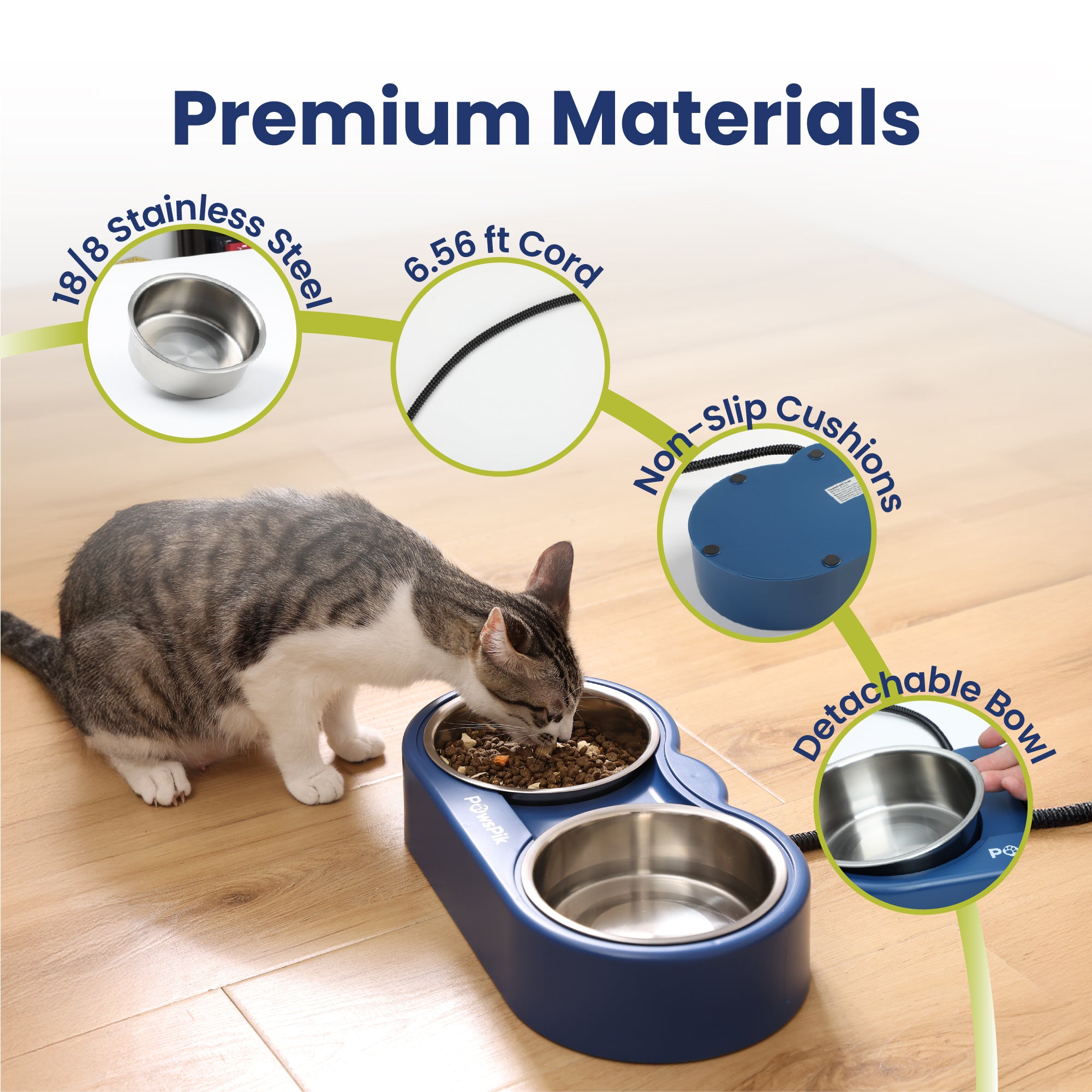 PawsPik® Heated 18/8 Stainless Steel Outdoor Cat Bowl, Blue, 3 cups