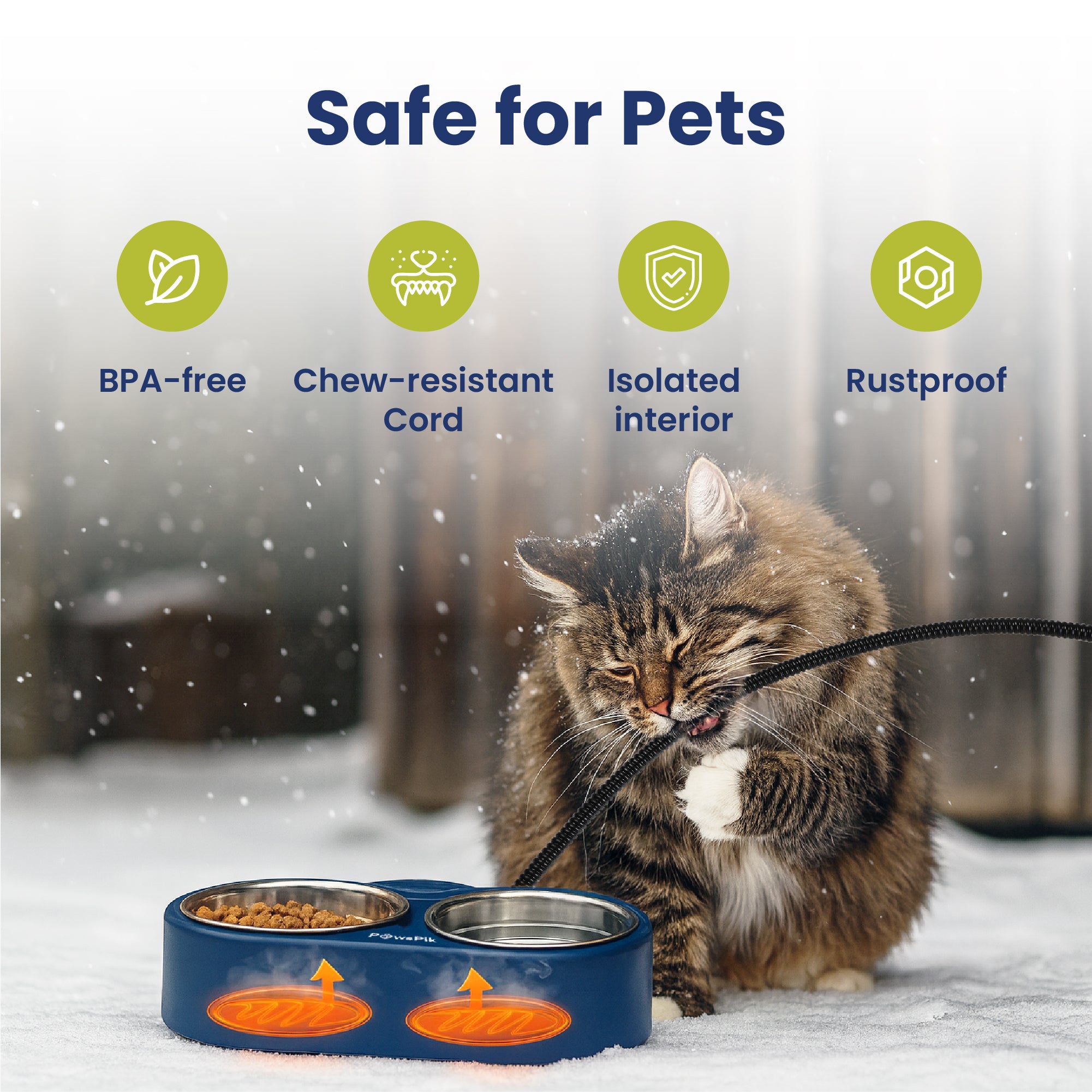 PawsPik® Heated Outdoor Pet Bowl Made With 18/8 Stainless Steel, Blue,