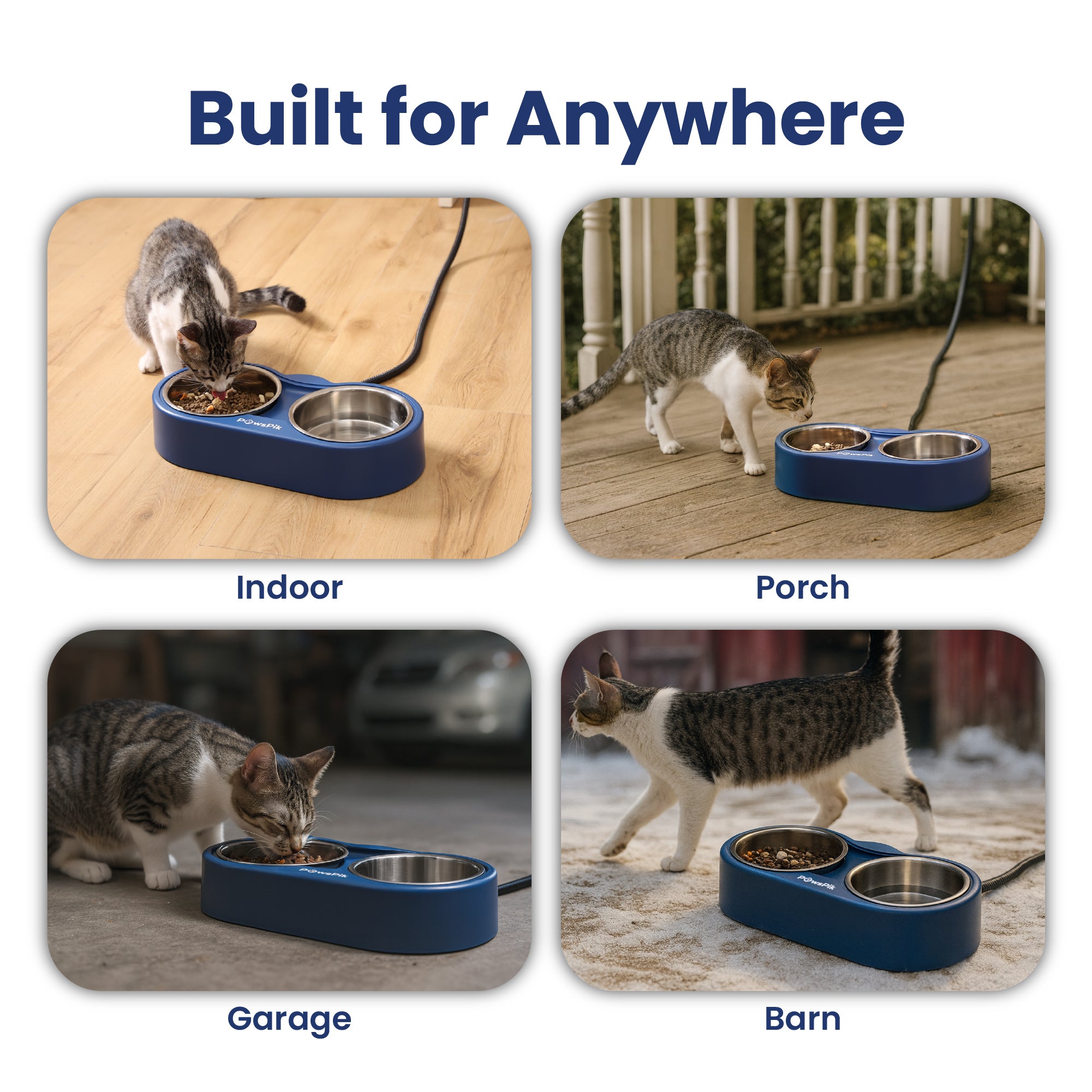 PawsPik® Heated 18/8 Stainless Steel Outdoor Cat Bowl, Blue, 3 cups