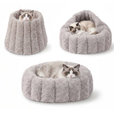 PawsPik® 3-in-1 Convertible Plush Cave & Donut Bolster Dog & Cat Bed, Medium