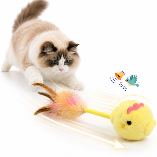 PawsPik® Interactive Spinning Feather Chick Electronic Plush Cat Toy, Yellow