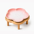 Load image into Gallery viewer, PawsPik® Flower Ceramic Feeding Cat Plate with Raised Bamboo Stand
