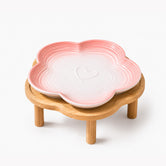 PawsPik® Flower Ceramic Feeding Cat Plate with Raised Bamboo Stand