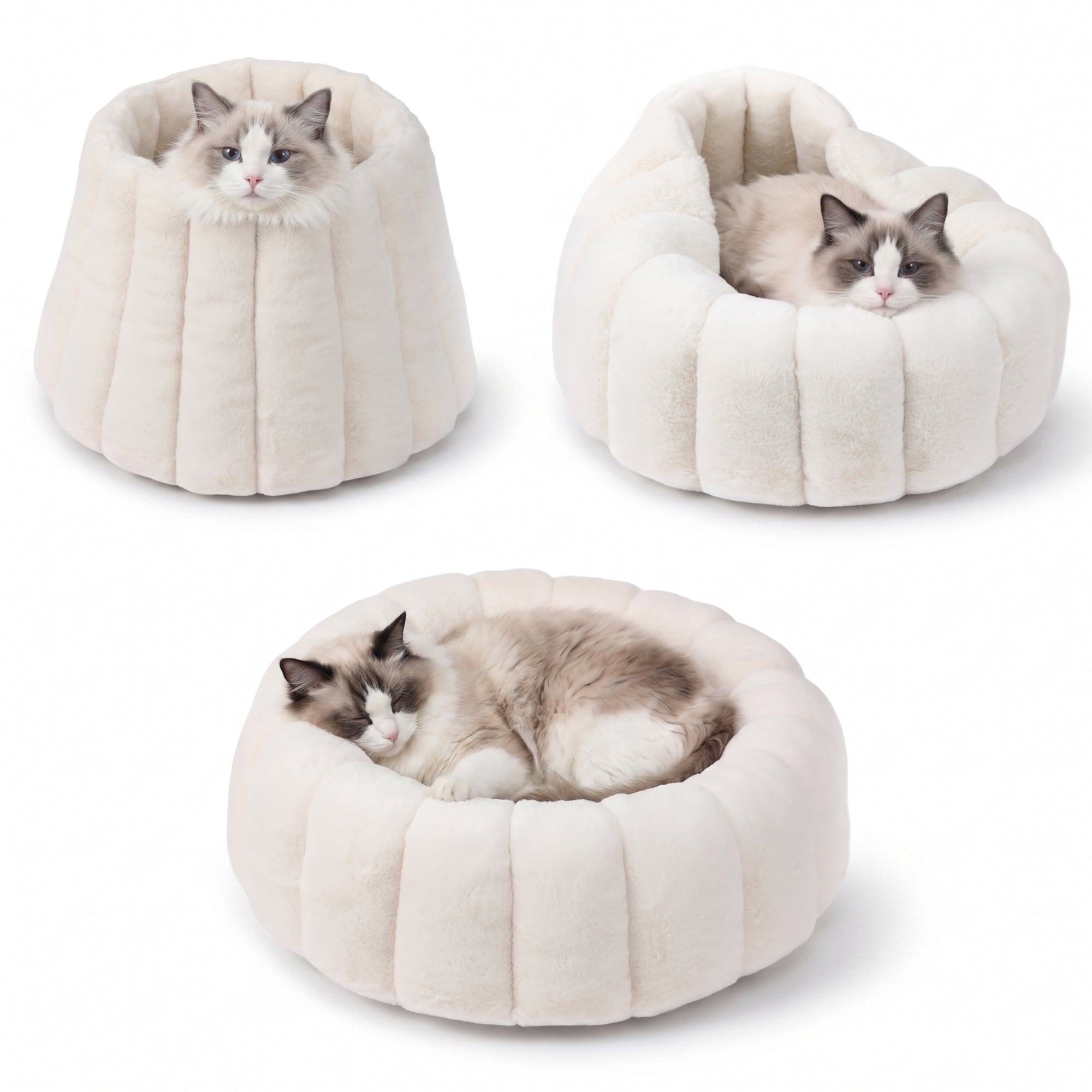 PawsPik® 3-in-1 Convertible Plush Cave & Donut Bolster Dog & Cat Bed, Medium