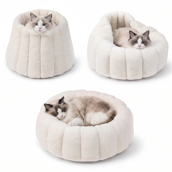 PawsPik® 3-in-1 Convertible Plush Cave & Donut Bolster Dog & Cat Bed, Medium