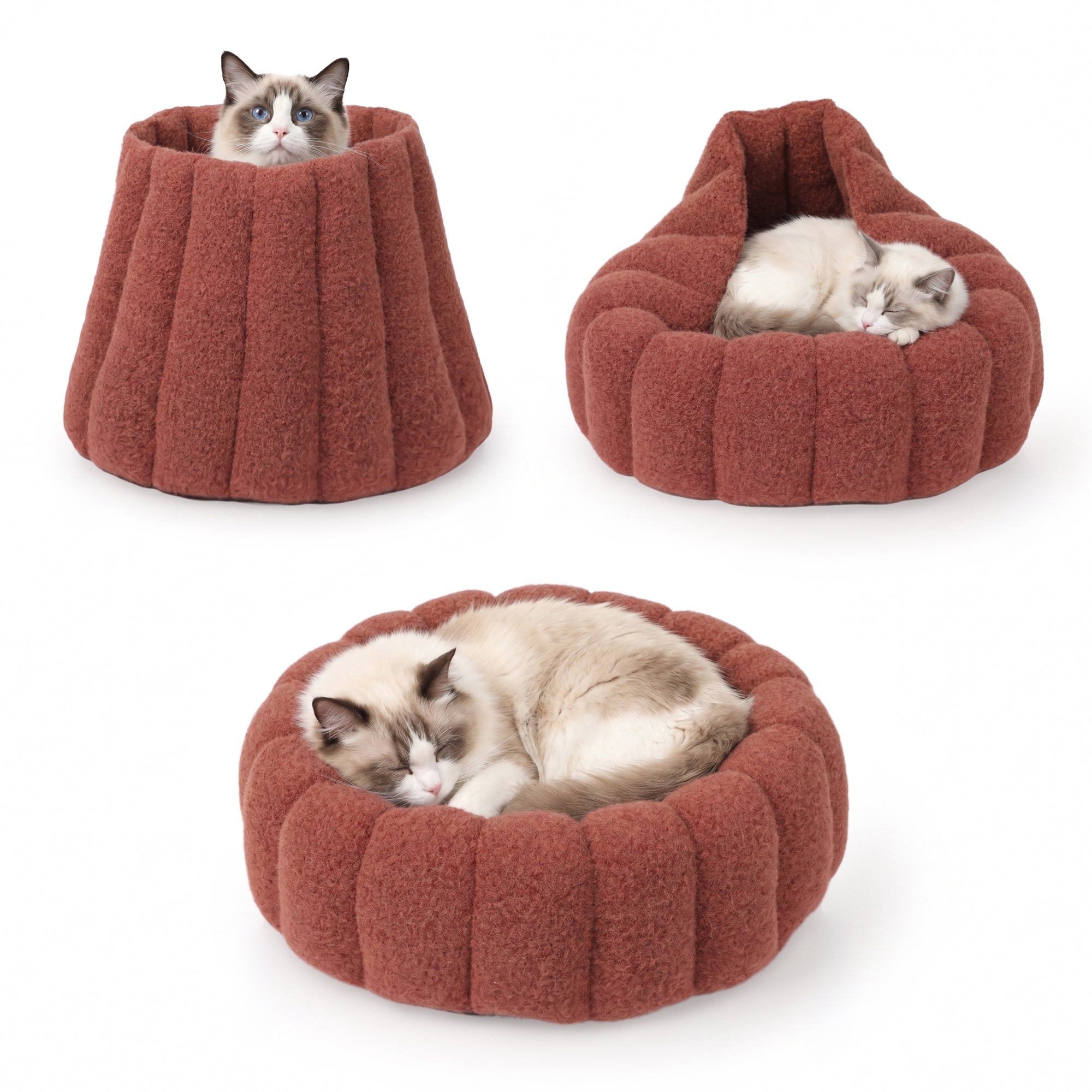 PawsPik® 3-in-1 Convertible Plush Cave & Donut Bolster Dog & Cat Bed, Medium