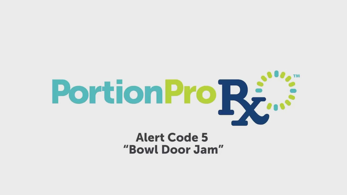 guide on how to fix the alert code 5 for the portionpro rx.  Error code 5 indicates that the portionpro rx feeders door has been jammed and is not functioning properly.