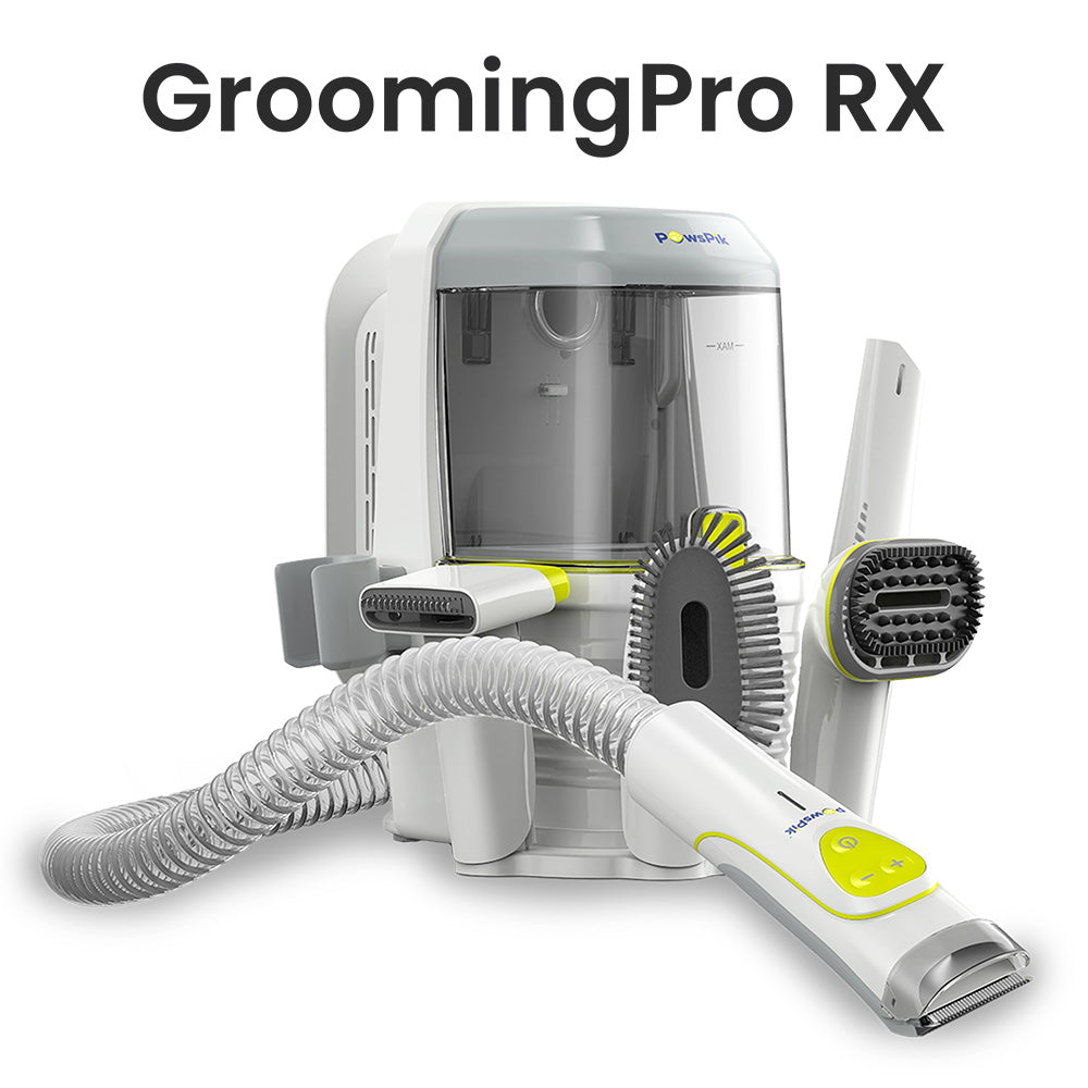PawsPik Dog Grooming Kit with attachments, labelled "GroomingPro RX".